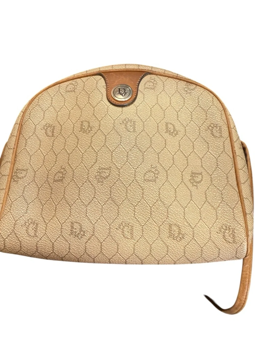 Dior Women’s Vintage Honeycomb PVC Leather Cream and Tan Signature Crossbody Bag
